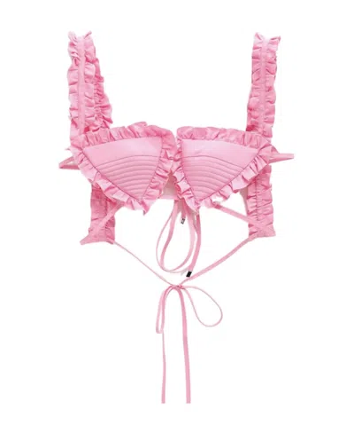Attico Ruffle Trim Bra Top In Pink