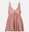Attico Ruffled Cotton Gauze Minidress In Pink
