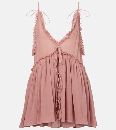 Attico Ruffled Cotton Gauze Minidress In Pink
