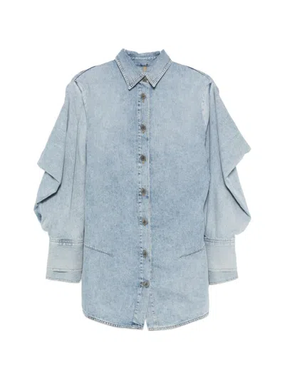 Attico Ruffled Long-sleeve Mini Dress In Blue