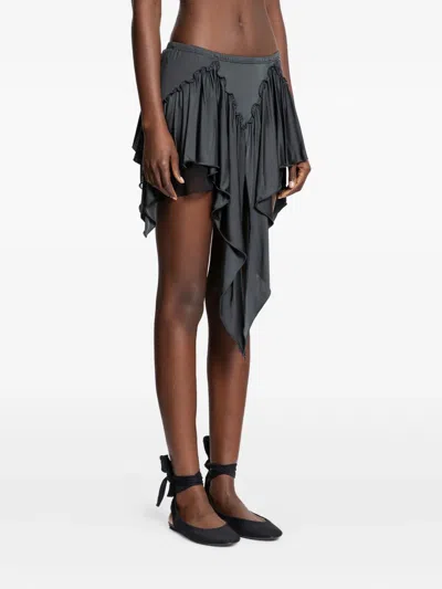 Attico Ruffled Viscose Mini Skirt In Black