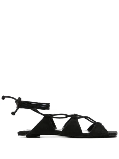 Attico 5mm Reneè Suede Flat Sandals In Black