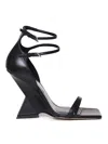 Attico 'grace' Black Sandals With Double Ankle Strap And Pyramid Wedge In Leather Woman In Black