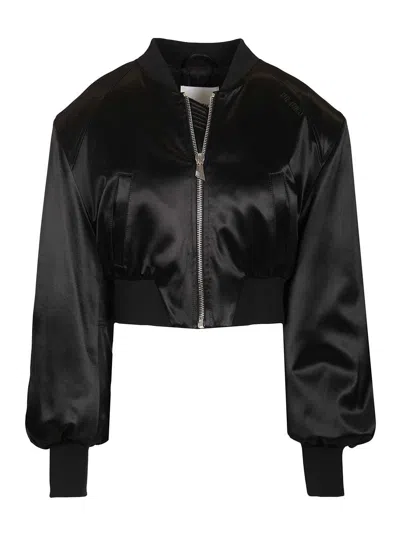 Attico Satin Bomber Jacket Jackets Black