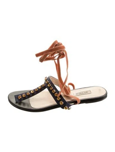 Pre-owned Attico Satin Crystal Embellishments Sandals In Blue