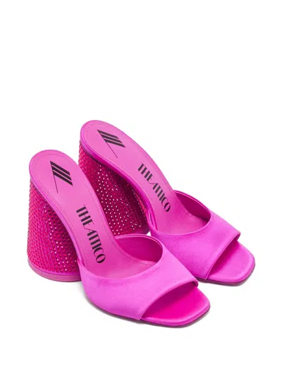 Pre-owned Attico Satin Crystal Sandals In Pink