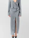 Attico Satin Dress Metallic Accent In Gray