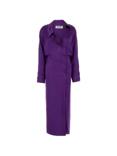Attico Asymmetrically Detailed Midi Chemisier Dress In Shiny Viscose In Pink