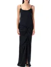 Attico Satin Long Dress With Adjustable Straps In Black