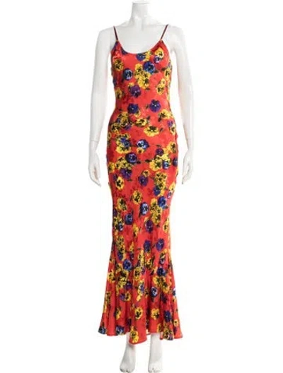 Pre-owned Attico Satin Long Dress In Red