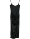Attico Satin Long Dress With Adjustable Straps In Black
