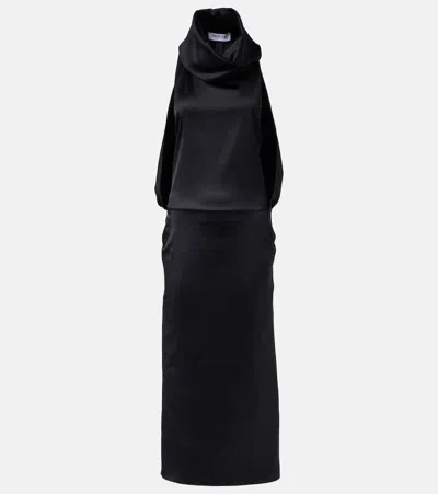 Attico Satin Midi Dress In Black