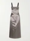 Attico Open-back Satin Midi Dress In Brown