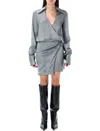Attico Satin Mini Dress In Gray