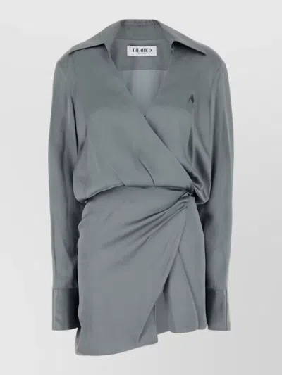 Attico Satin Mini Dress Wrap Design Long Sleeves In Gray