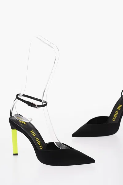 Attico Satin Perine Ankle-strap Pumps With Leather Trims And Fluore In Black