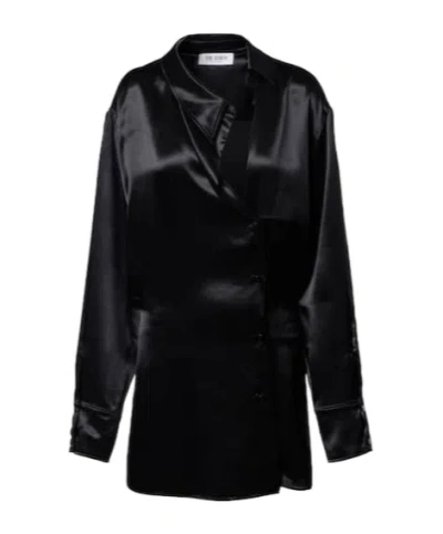 Attico Satin Shirt Dress In Black