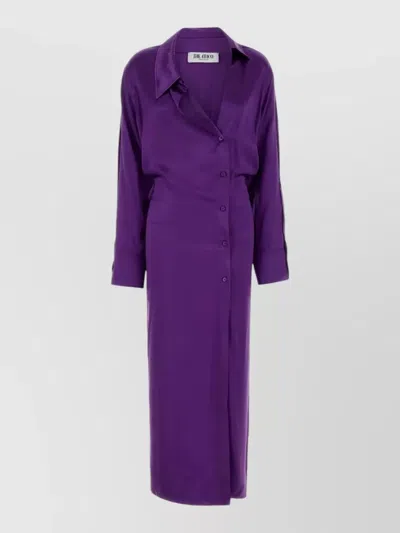 Attico Satin Shirt Dress Long Sleeves Midi In Purple