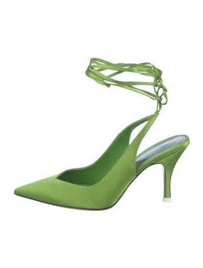 Pre-owned Attico Satin Slingback Pumps In Green