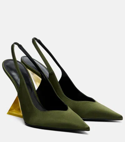 Attico Satin Slingback Wedges In Green