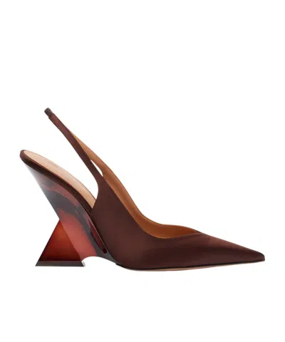 Attico Satin Wedge Sandals In Brown