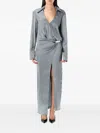Attico Satin Dress Metallic Accent In Brown