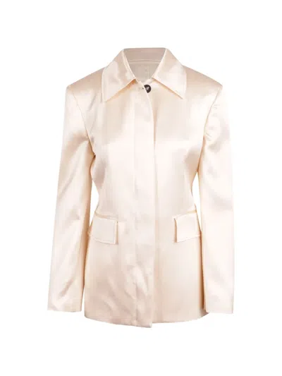 Attico Satin-finish Single-breasted Jacket In White