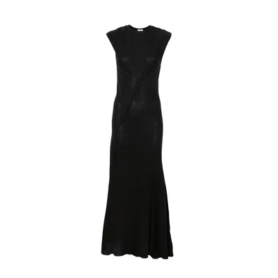 Attico Scooped Back Wool Long Dress In Black