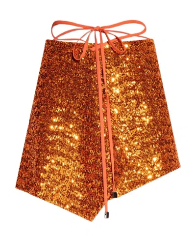 Attico Sequin-detail Pencil Skirt In Brown