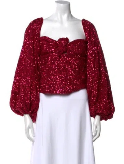 Pre-owned Attico Sequin Floral Print Crop Top In Red