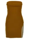 Attico Sequin Insert Strapless Fitted Dress With Side Mesh In Brown