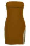 Attico Sequin Insert Strapless Fitted Dress With Side Mesh In Orange