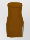 Attico Sequin Insert Strapless Fitted Dress With Side Mesh In Brown