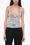 Attico Sequined All-over Halterneck In Silver