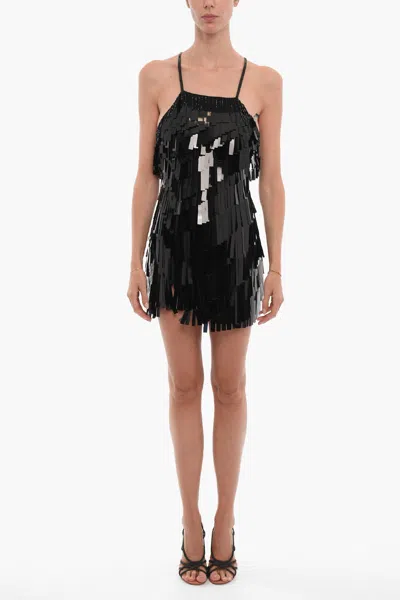 Attico Sequined Mini Dress With Front Slit In Black