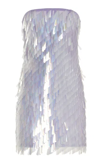 Attico Strapless Embellished Crepe De Chine Mini Dress In Purple