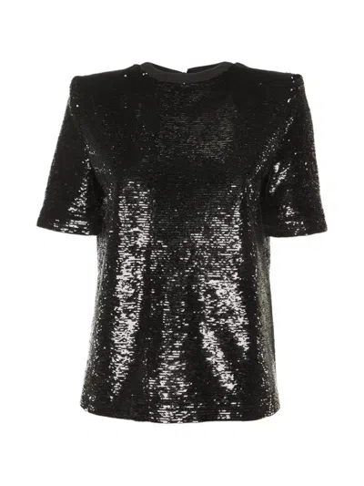 Pre-owned Attico Sequined Structured-shoulder T-shirt In Black