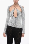 Attico Zane Sequin Cutout Long-sleeve Halter Top