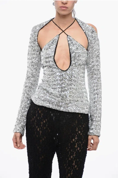 ATTICO SEQUINED TOP WITH DETACHABLE SLEEVES