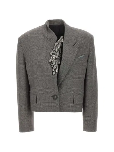 Attico Sequin-embellished Prince Of Wales Check Jacket In Gray