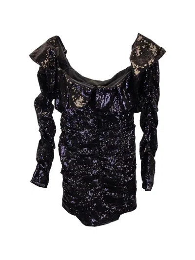 Pre-owned Attico Sequinned Off-the-shoulder Mini Dress In Black