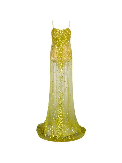 Attico Lime Multishades Long Dress In Gold