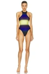 Attico Gradient-printed Racerback One-piece Swimsuit In Blue  Black  & Light Yellow