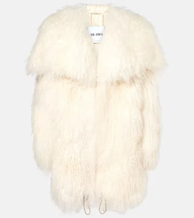 Attico Shearling Coat In Beige