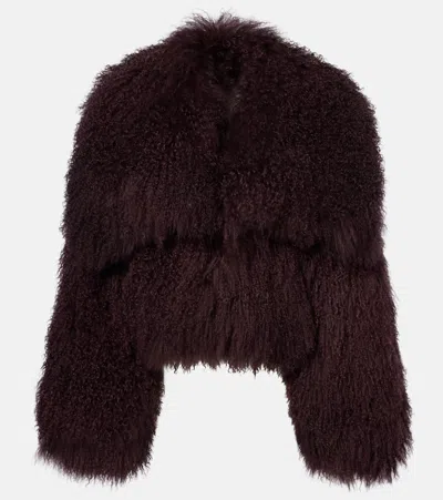 Attico Shearling Jacket In Burgundy