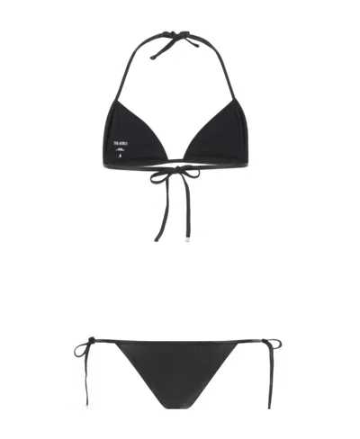 Attico Sheen Triangle Bikini Set In Black