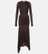 Attico Sheer Embroidered Tulle Midi Dress In Brown