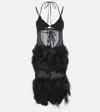 Attico Feather-trim Midi Dress In Black