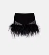 Attico Sheer Feather-trimmed Miniskirt In Black