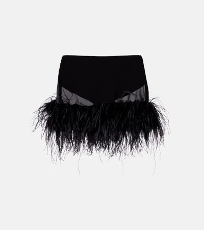 ATTICO SHEER FEATHER-TRIMMED MINISKIRT